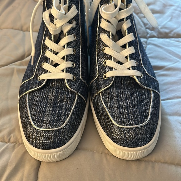 Lightly used men’s Christian Louboutins high tops size 46 navy & silver. - Picture 2 of 10